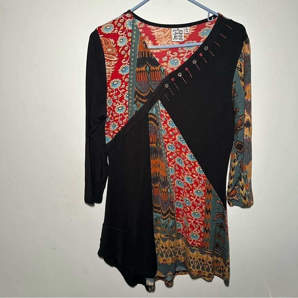Parsley & Sage Asymmetrical Artsy Lagenlook Patchwork Textured Longline Tunic S - Picture 3 of 15